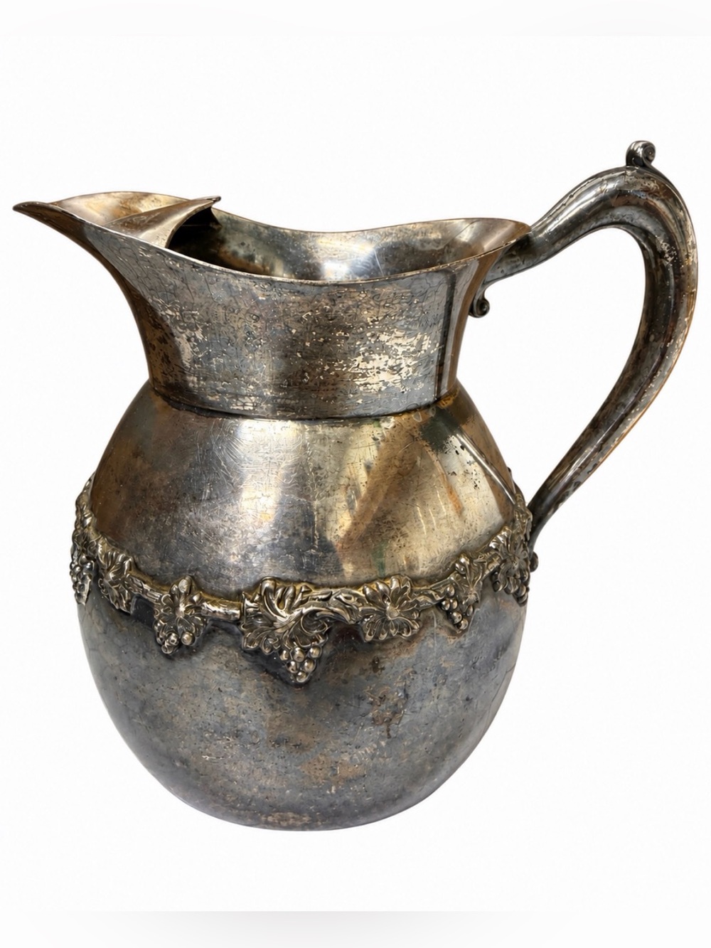 Antique-Style Silver Pitcher with Grapevine Motif